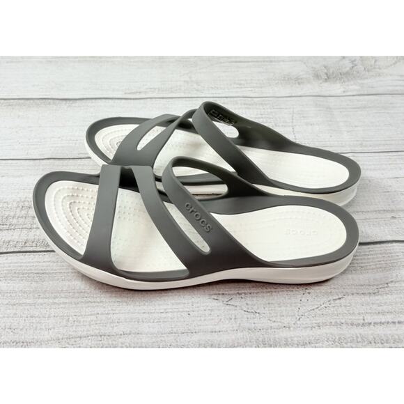 Crocs Swiftwater Women’s Strappy Comfort Slide Sandals Gray White 203998 Size 6 - Picture 2 of 5